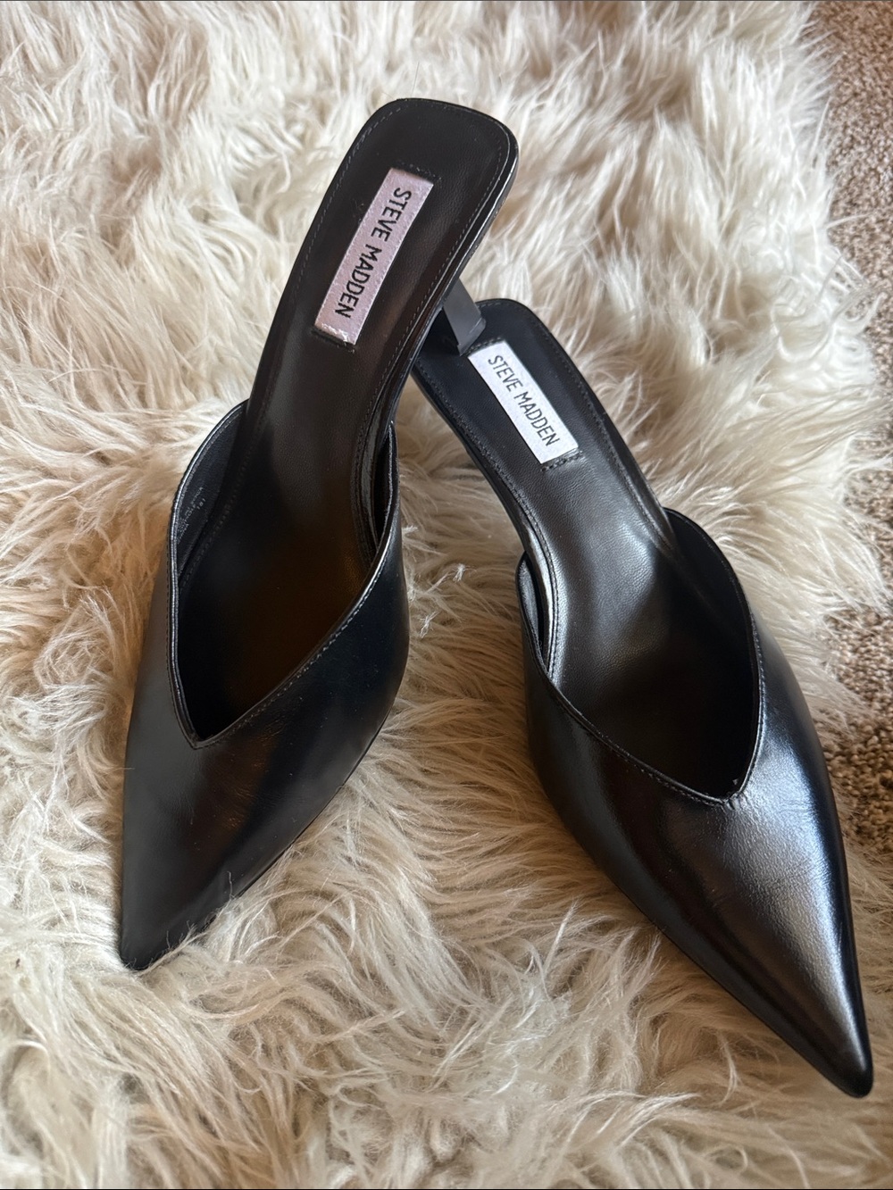 Steve Madden Black Pointed Slip-On Mules